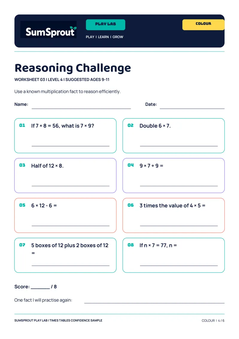 Times Tables Confidence Vault worksheet preview 3